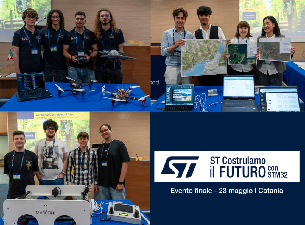l'immagine mostra i tre teams dei ragazzi finalisti vicino alle loro demo